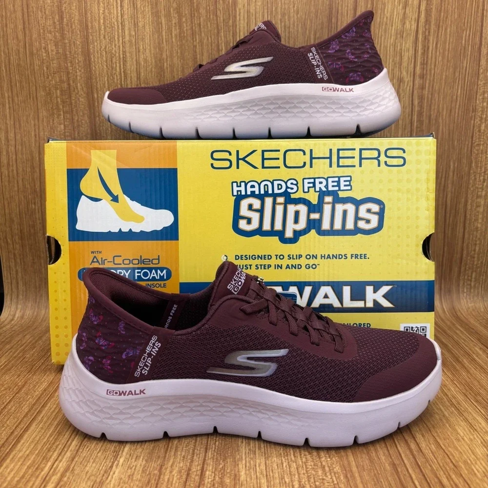 Skechers GO WALK Flex Eva Women 8 Burgundy New Slip-ins Butterfly Sneakers NEW